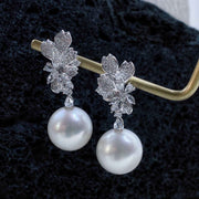 South Sea White Pearl Diamond Earrings 13.8mm 18K White Gold - Jiaxyk